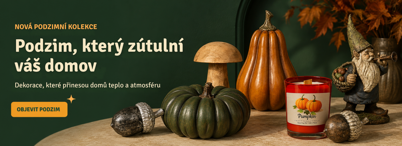 Podzimní dekorace COOL Design – dýně, svíčky a dekorace pro útulný podzimní interiér a domov