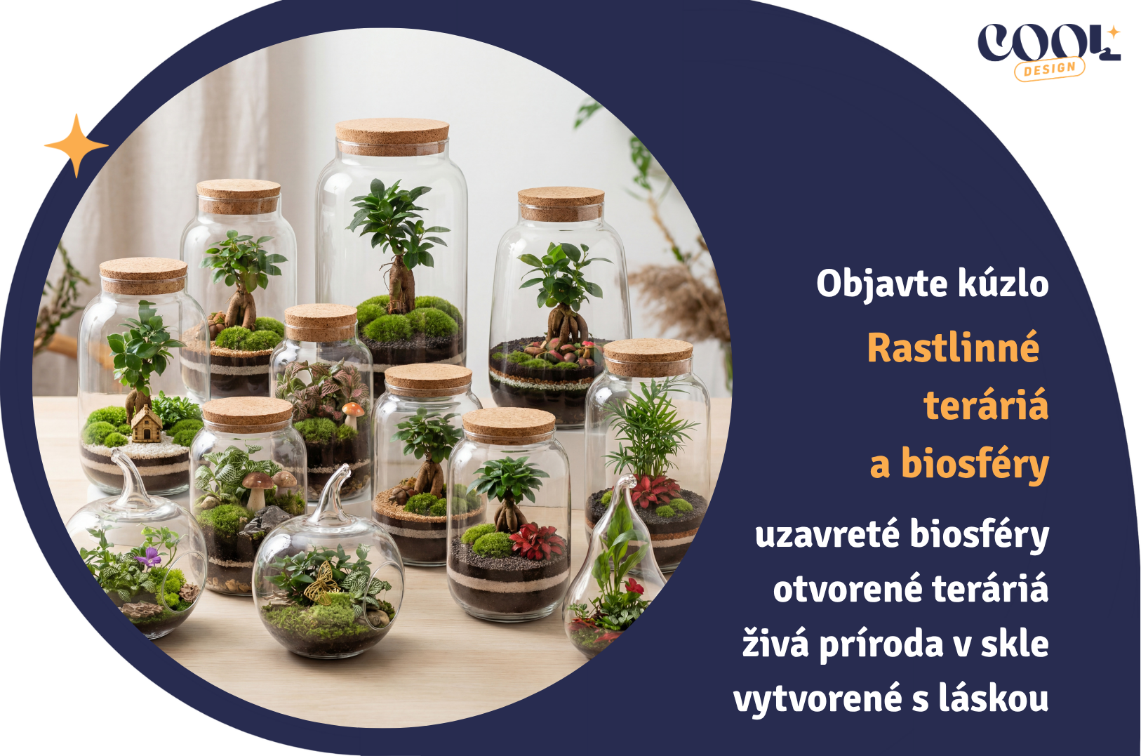 Banner s ponukou rastlinných terárií a biosfér do bytu aj kancelárie