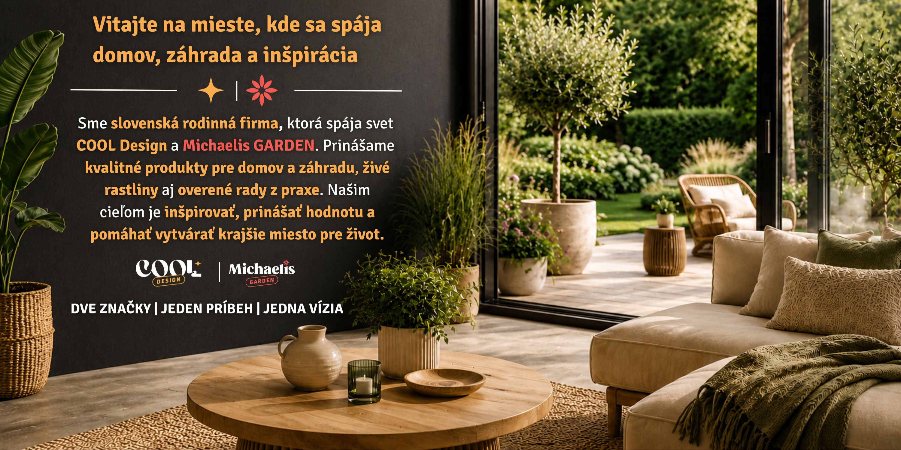 COOL Design a Michaelis GARDEN – úvodný banner pre domov, záhradu, živé rastliny a inšpiráciu