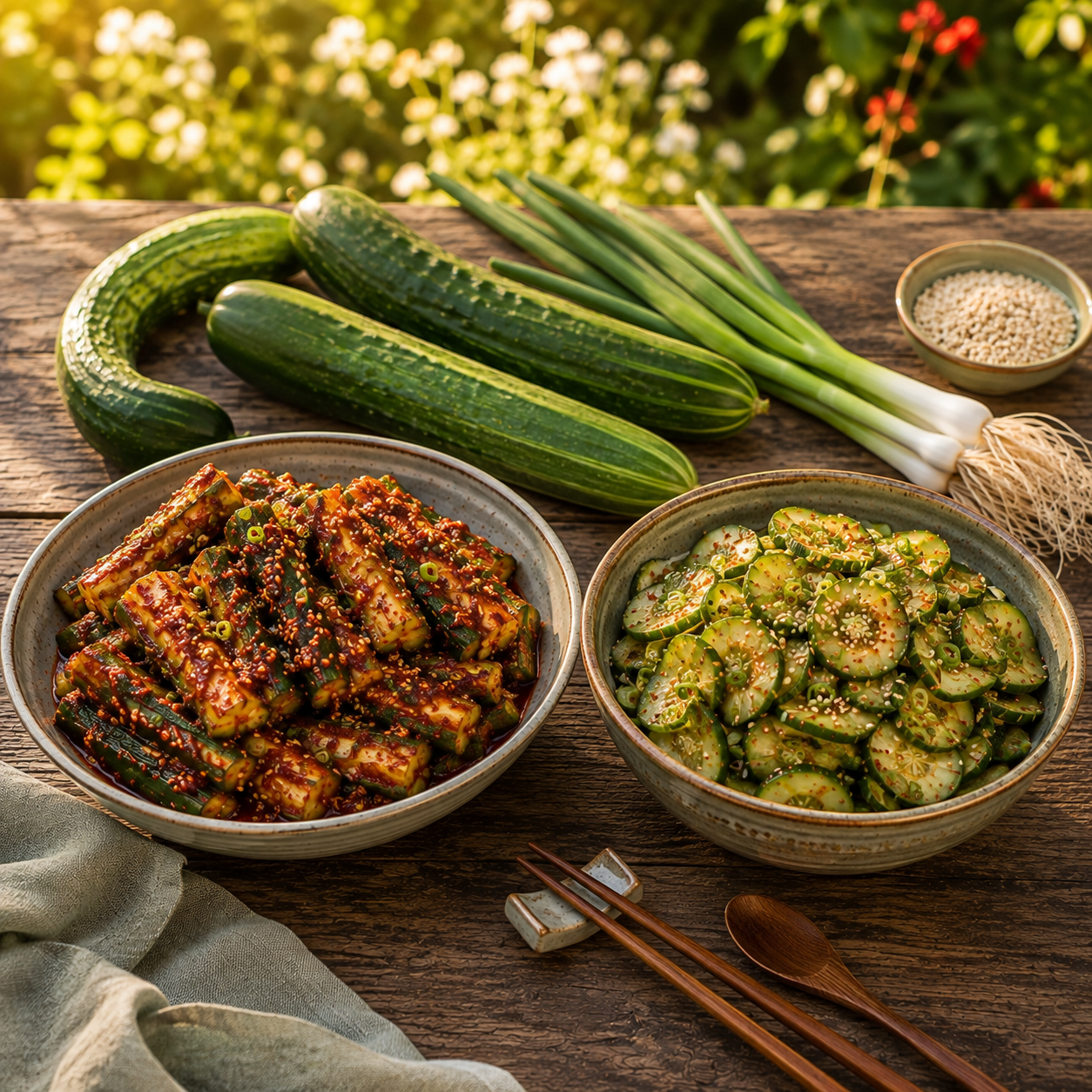 Servírovanie Oi Kimchi a Oi Muchim