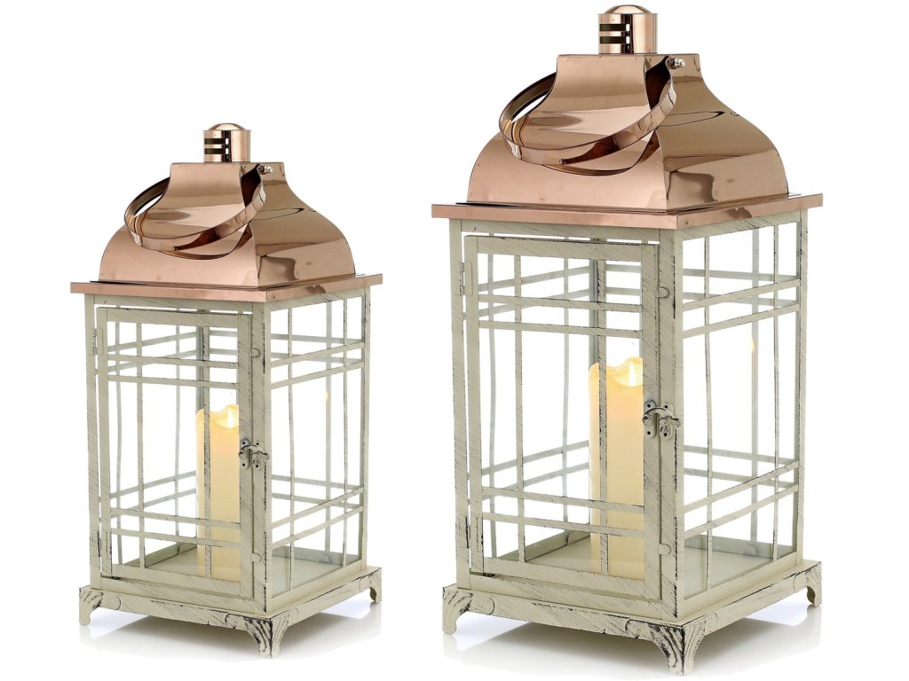 biele vintage lampase s medenym vrchom sada 2 ks