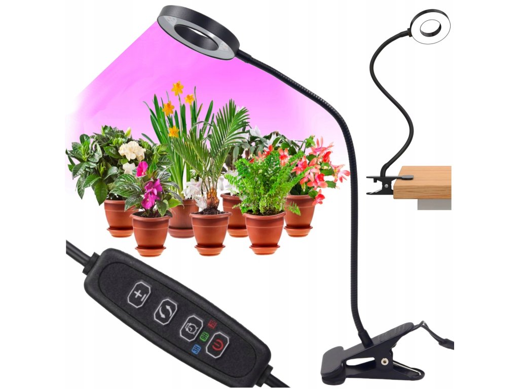 LED lampa na rast rastlín s klipsom, ovládačom, full spectrum a UV svetlom – produktová fotografia