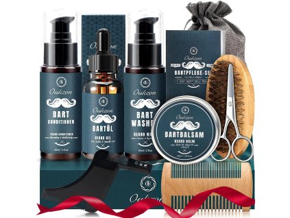 Kompletná pánska sada na bradu 10v1 – olej, balzam, šampón, hrebeň, kefka, nožnice a doplnky
