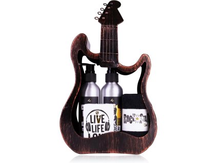 Darčeková sada Rock Star uložená v kovovej gitare ako originálny darček pre muža