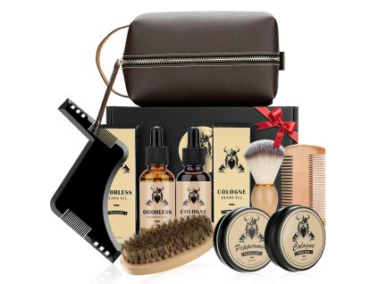 Kompletná sada na starostlivosť o bradu s olejmi, balzamom, kefou a hrebeňom