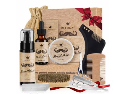 Kompletná darčeková sada na bradu 11v1 s olejom, balzamom, nástrojmi a taškou