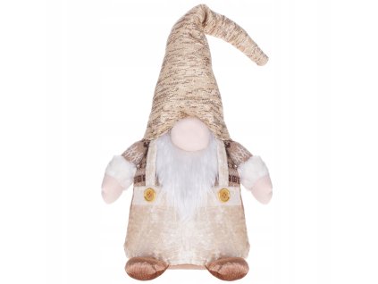 Vianočný škriatok v zamatovom oblečení so zlatou čiapkou a gombíkmi – elegantná zimná dekorácia 35 cm