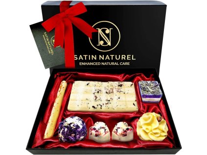 Ručne vyrábané prírodné bomby do kúpeľa Satin Naturel s esenciálnymi olejmi uložené v luxusnom darčekovom balení