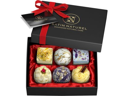 Luxusná darčeková sada kúpeľných bômb Satin Naturel – ručne vyrábané vegánske bomby do kúpeľa v elegantnej darčekovej krabičke