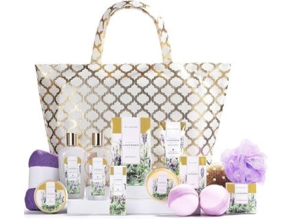 Luxusná wellness darčeková sada s levanduľou v textilnej spa taške, prírodná kozmetika na kúpeľ, relax a aromaterapiu