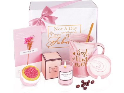Darčeková wellness sada pre mamu Best Mom Ever – ružový hrnček, sviečka, lyžička a dekorácie v jemnom štýle