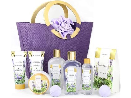 Luxusný levanduľový SPA set v taške s kozmetikou na kúpeľ, telo a ruky