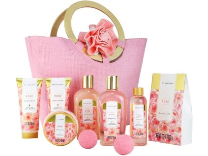 Darčeková wellness sada Rose – ružový spa set s kozmetikou a taškou