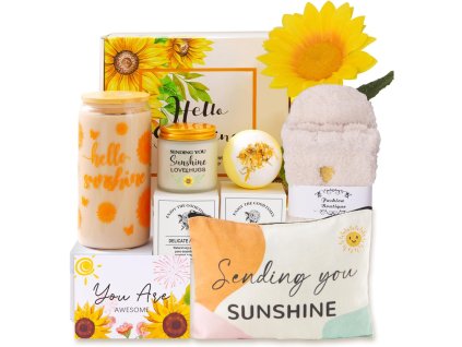Kompletná darčeková sada Sunshine pre ženy so sviečkou, pohárom a doplnkami