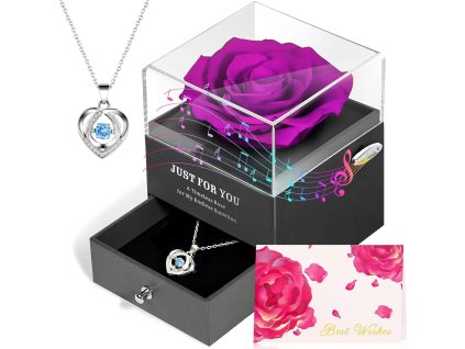 Luxusná darčeková krabička s večnou fialovou ružou a hudobným boxom