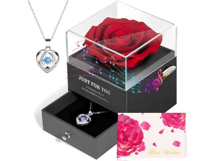 Luxusná darčeková krabička s večnou červenou ružou a hudobným boxom