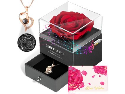 Luxusná darčeková krabička s večnou červenou ružou a hudobným boxom