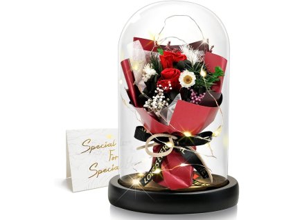 Romantická večná kytica v sklenenej kupole – elegantný darček pre výnimočné chvíle
