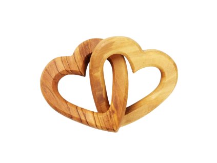 Drevené spojené srdcia z olivového dreva – dekorácia a personalizovaný darček lásky