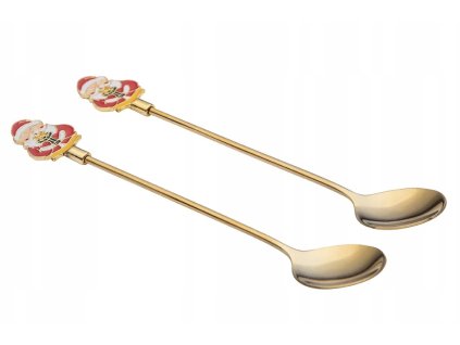 Zlaté vianočné lyžičky s motívom Santa Clausa – elegantná sada 2 kusov v darčekovom balení