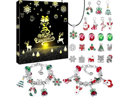 Adventný kalendár s bižutériou – elegantná krabica s 24 vianočnými šperkami a hotovými náramkami