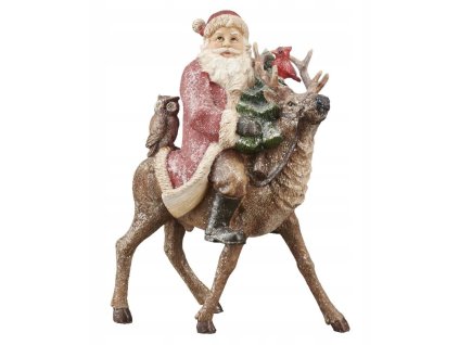 Vianočný Mikuláš na sobovi – detailná figúrka s lesnou tematikou, sova a stromček, výška 28 cm