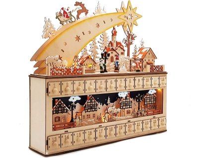 Adventný kalendár z dreva na doplnenie so svetlom