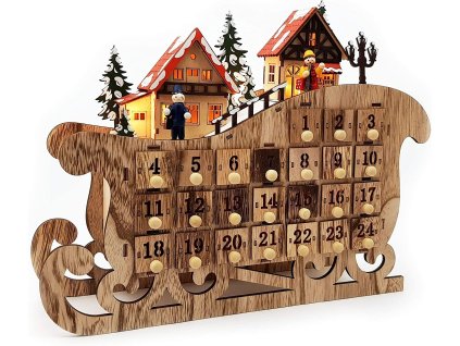 Adventný kalendár z dreva na doplnenie so svetlom