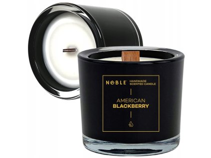 Vonná sójová sviečka American Blackberry – černicová aróma, drevený knôt, 220 ml