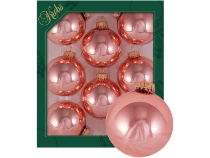 Sklenené vianočné gule – ružovozlaté, klasický lesk (8 ks, Ø 7 cm)