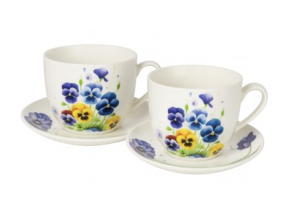 Darčeková porcelánová sada na kávu – farebné sirôtky, 2 šálky a tanieriky