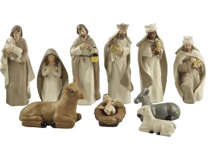 Betlehem – súprava 12 ručne maľovaných figúrok Svätej rodiny, troch kráľov a zvieratiek zo živice