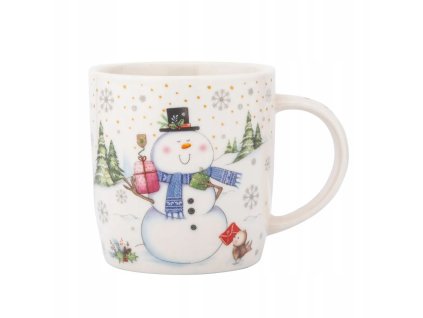 Porcelánový hrnček so snehuliakom a darčekmi – vianočný hrnček na čaj alebo kakao 400 ml
