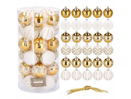 Sada nerozbitných vianočných gulí v zlatobielej farbe – 30-dielny set ozdôb na stromček (Ø 7 cm)