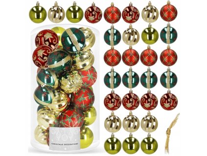 Sada nerozbitných vianočných ozdôb v červeno-zeleno-zlatej farbe – 30-dielny set gulí (Ø 6 cm)