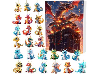 Adventný kalendár draci – 24 akrylových príveskov a ozdôb v tvare malých drakov