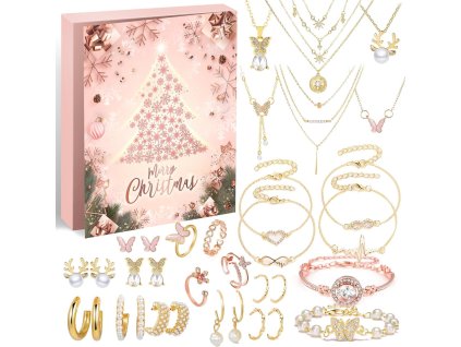 Adventný kalendár so šperkami v ružovom zlate – 24 elegantných kúskov v darčekovej krabici