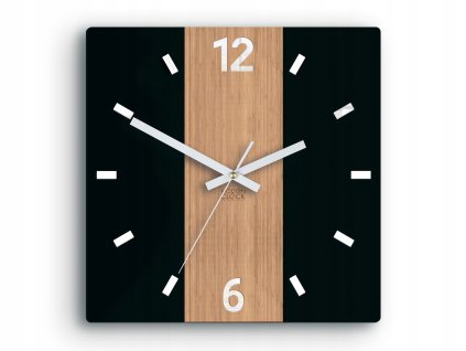 Moderné bambusové nástenné hodiny z čierneho akrylu s tichým chodom – 30 × 30 cm