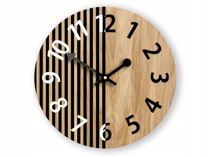 Nástenné hodiny s vertikálnymi pruhmi a dubovým efektom – Ø 30 cm