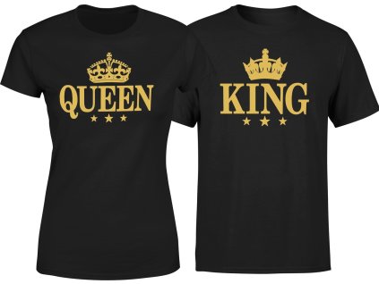 Párové tričká King & Queen s korunkou – čierne tričko so zlatou potlačou