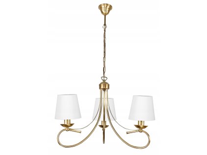 Luxusný závesný luster Golden Elegance – trojramenný dizajn s bielymi tienidlami