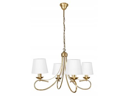 Luxusný závesný luster Golden Elegance – štvorramenný dizajn s bielymi tienidlami