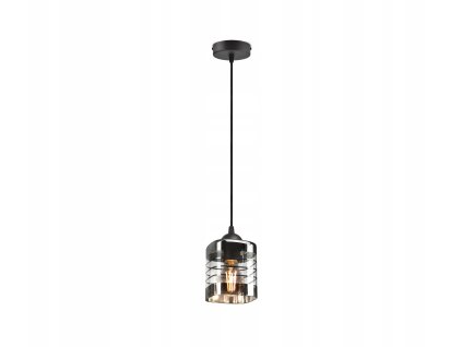 Závesné svietidlo Silver Stripe – 1-bodová čierno-strieborná lampa so skleneným