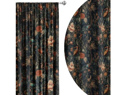 zatemnovaci-zaves-botanica-birds-tmavozeleny-podklad-kvety-a-exoticke-vtaky-v-barokovom-style-cooldesign
