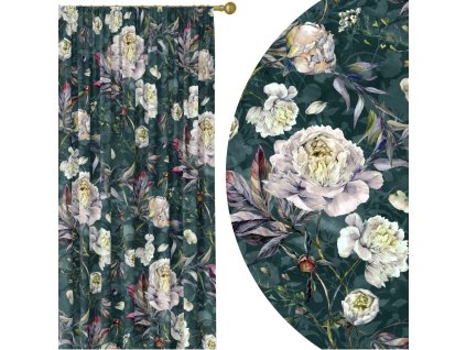 zatemnovaci-zaves-botanica-peony-kvetinovy-vzor-pivonii-a-lupenov-na-smaragdovom-podklade-cooldesign