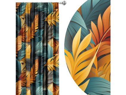 zatemnovaci-zaves-urban-jungle-3d-listovy-vzor-v-horcicovej-petrolejovej-a-ciernej-cooldesign