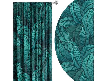 zatemnovaci-zaves-tropical-lines-listovy-vzor-v-petrolejovej-zelenej-a-ciernej-cooldesign