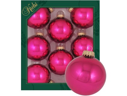 Sklenené vianočné gule – ružové, klasický lesk (8 ks, Ø 7 cm)