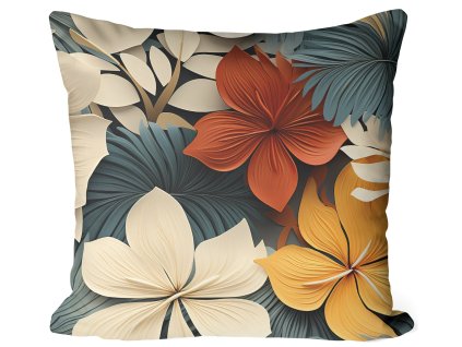 Obliečka na vankúš Floral Vibe – 3D kvetinový vzor v teplých a modrosivých tónoch