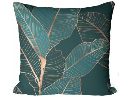 Obliečka na vankúš Tropical Harmony – vzor zelených listov so zlatou kresbou